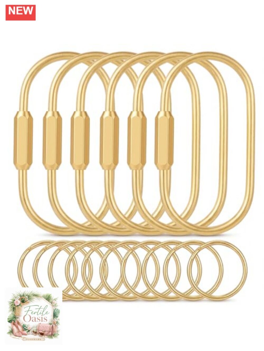 6 Pack Gold Carabiner Key Ring Clips Screw Lock Keychain Holder Bag Charm